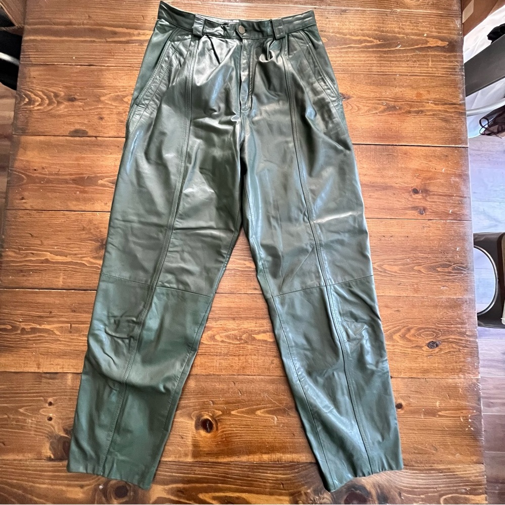 Vintage Jarrod’s 80s 90s Pleated High Waisted Green Leather Pants Womens Size 12
